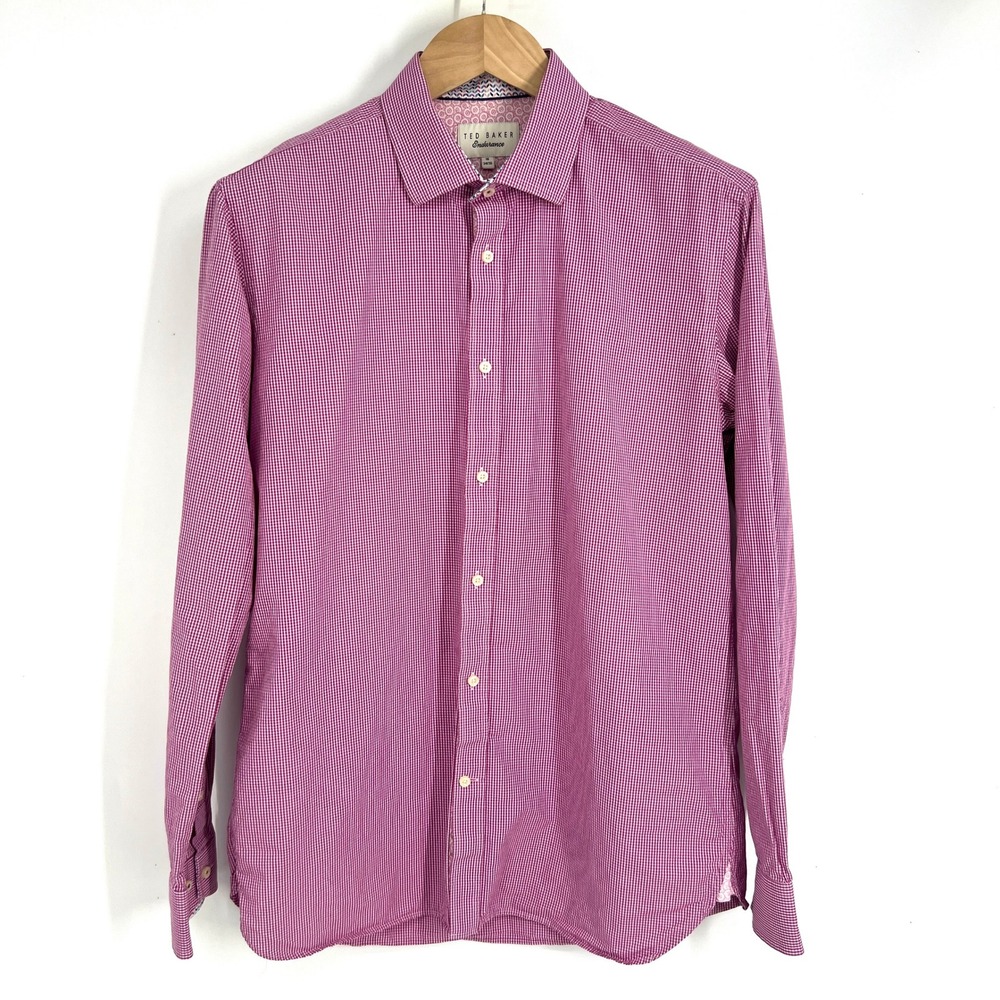 Ted Baker Endurance Mens 16 34/35 Pink Gingham Dress Shirt Long Sleeve Cotton - Picture 1 of 12
